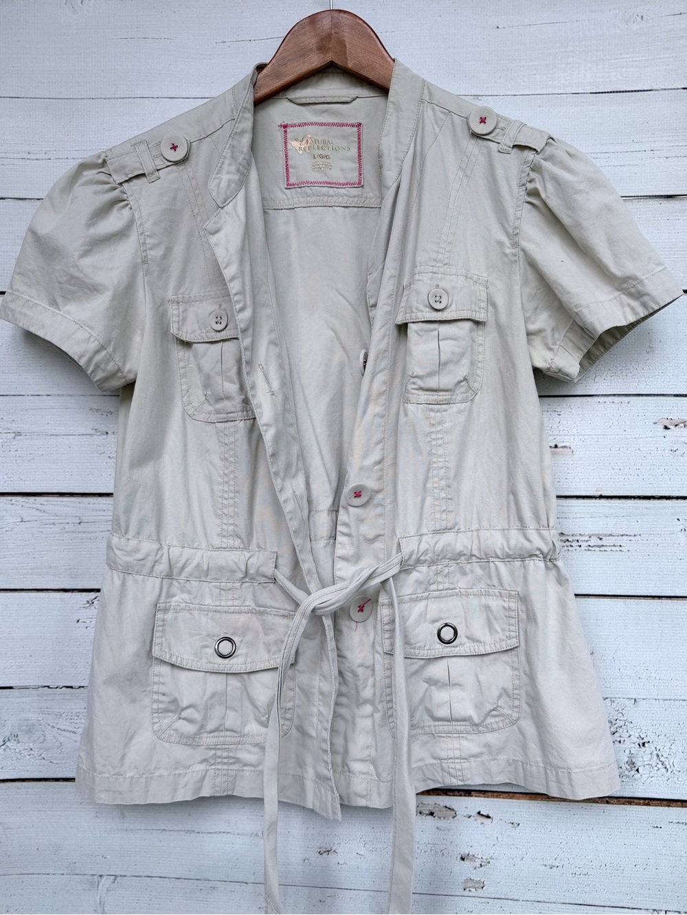 Natural Reflections Short Sleeve Drawstring Utility Cargo Jacket Size L
